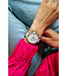 Дамски часовник хроногргаф в сребристо с бяла каишка Rina-1 снимка