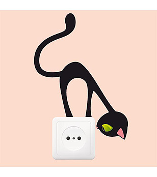Декоративен стикер за стена Любопитна котка снимка