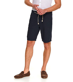 Тъмносин мъжки къс панталон с лен Woff снимка