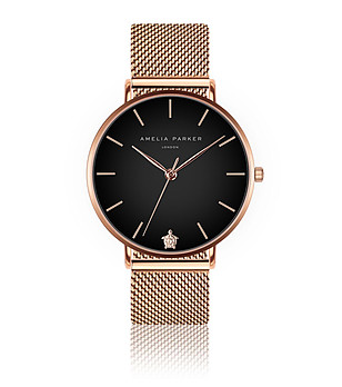 Розовозлатист дамски часовник с черен циферблат Zaka снимка