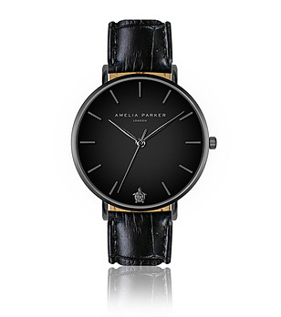 Черен дамски часовник с мрежеста верижка с релеф Oliana снимка