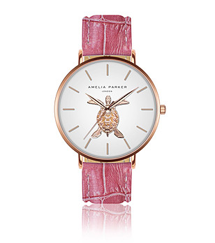 Дамски часовник в бяло и розовозлатисто с розова каишка Rikarda снимка