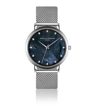 Сребрист дамски часовник със син циферблат Aura снимка
