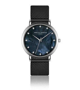 Черен дамски часовник със син циферблат Aura снимка