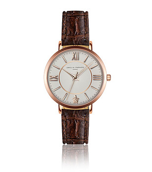 Дамски часовник в бяло и розовозлатисто с кафява каишка Thea снимка