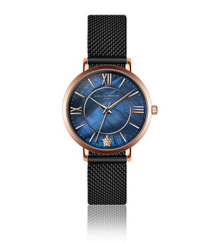 Дамски часовник в розовозлатисто и черно със син циферблат Aliz снимка