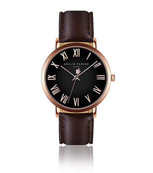 Дамски часовник в розовозлатисто и черно с кафява каишка Lorain снимка