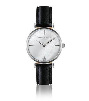Дамски часовник в сребристо и черно със седефен циферблат Harriet снимка