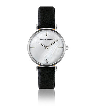 Часовник в сребристо и черно със седефен циферблат Harriet снимка