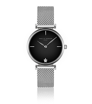 Сребрист дамски часовник с черен циферблат Ema снимка