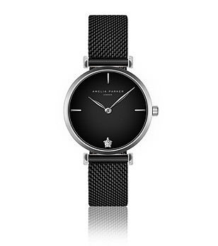Черен дамски часовник със сребрист корпус Harriet снимка