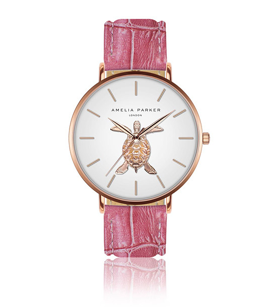 Дамски часовник в бяло и розовозлатисто с розова каишка Rikarda снимка