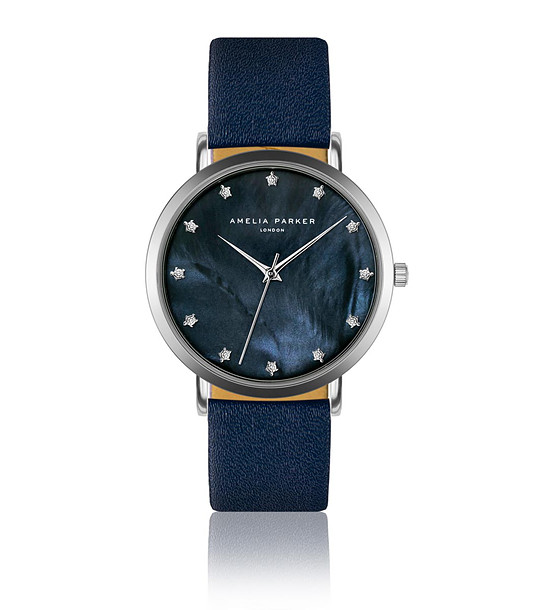 Дамски часовник в сребристо и синьо Aura снимка