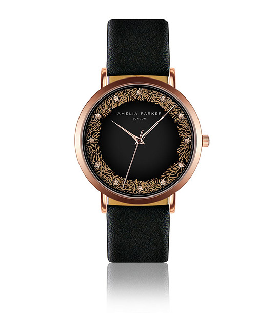 Часовник в черно и розовозлатисто с каишка от естествена кожа  Emelia снимка