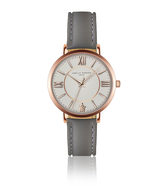 Дамски часовник в бяло и розовозлатисто със сива каишка Thea снимка