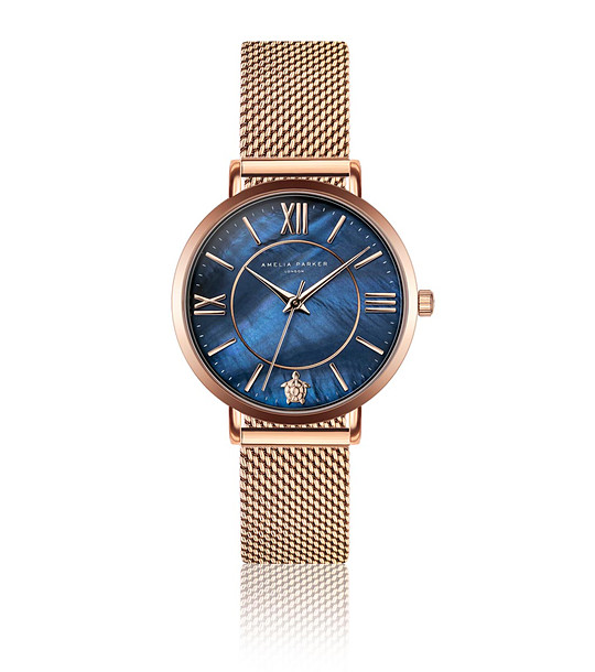 Розовозлатист дамски часовник със син циферблат Aliz снимка