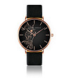 Дамски часовник в черно и розовозлатисто с кожена каишка Alenia-0 снимка