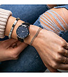 Сребрист дамски часовник със син циферблат и черна каишка Aura-1 снимка