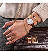 Златист дамски часовник с бял циферблат и кафява каишка Thea-1 снимка