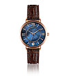 Розовозлатист часовник със син циферблат и кафява каишка Aliz-0 снимка
