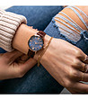 Розовозлатист часовник със син циферблат и кафява каишка Aliz-1 снимка