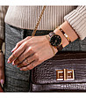 Дамски часовник в розовозлатисто и черно с кафява каишка Lorain-1 снимка