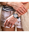 Сребрист дамски часовник с бял циферблат и черна каишка Lala-1 снимка