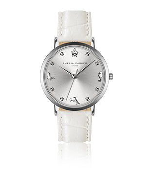 Сребрист дамски часовник с бяла каишка Tassia снимка