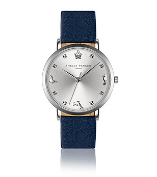 Сребрист дамски часовник със синя каишка Tassia снимка