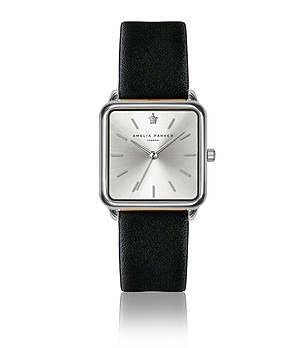 Сребрист дамски часовник с черна каишка Iness снимка