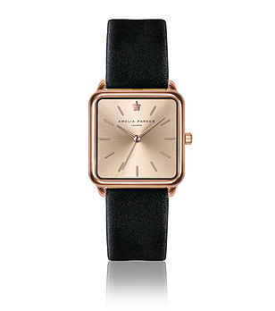 Дамски часовник в розовозлатисто с черна каишка Lusia снимка