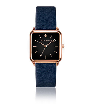 Дамски часовник в розовозлатисто и черно със синя каишка Maya снимка