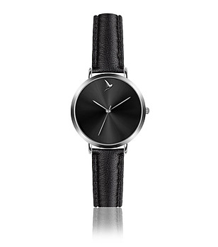 Дамски черен часовник с каишка от естествена кожа Joanna снимка