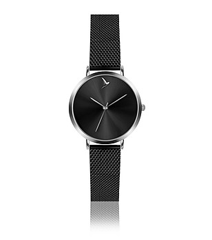 Черен дамски часовник със сребрист корпус Tina снимка