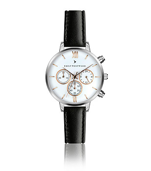 Дамски часовник в черно, бяло и сребристо Ema снимка