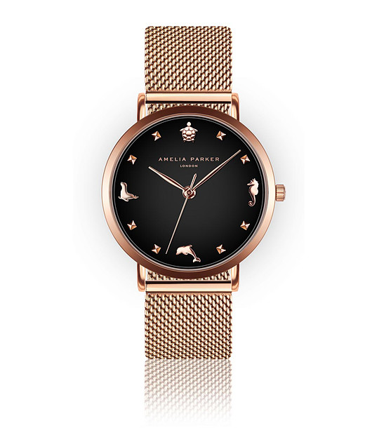 Розовозлатист дамски часовник с черен циферблат Viv снимка