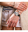 Сребрист дамски часовник с черна кожена каишка Tassia-1 снимка