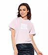 Дамска памучна тениска в розово с контрастен принт-0 снимка