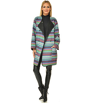 Дамско вълнено палто в преобладаващо синьо снимка