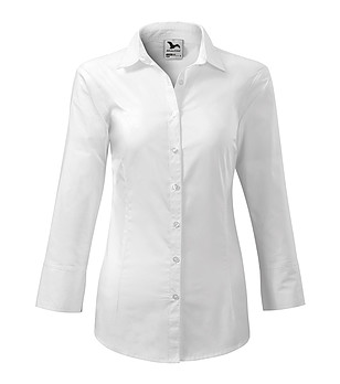 Бяла памучна дамска риза със 7/8 ръкави Nina снимка
