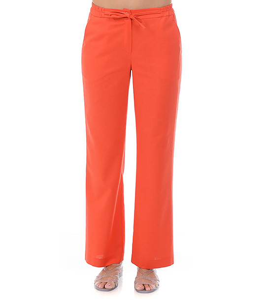 Оранжев дамски панталон с лен снимка