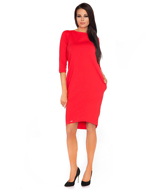 Червена асиметрична рокля Halina снимка