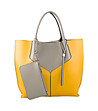 Дамска кожена чанта в сиво и жълто Brenda -0 снимка