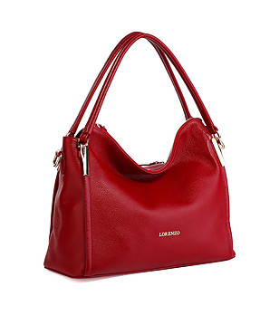 Червена дамска чанта от естествена кожа Sally снимка
