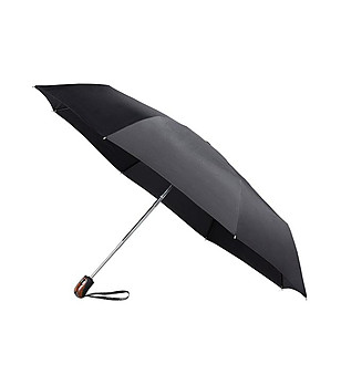 Черен автоматичен чадър с дървена дръжка снимка