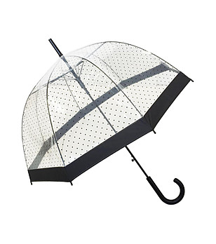 Прозрачен чадър с широк черен кант и точки снимка