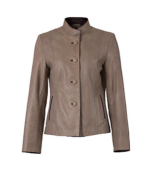 Дамско кожено яке в цвят таупе Juliet снимка