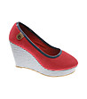 Червени дамски обувки на висока платформа-0 снимка