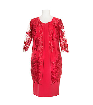 Комплект от рокля и дантелено сако в червено Carla снимка