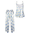 Бяла дамска пижама с флорален принт в синьо Erika-3 снимка